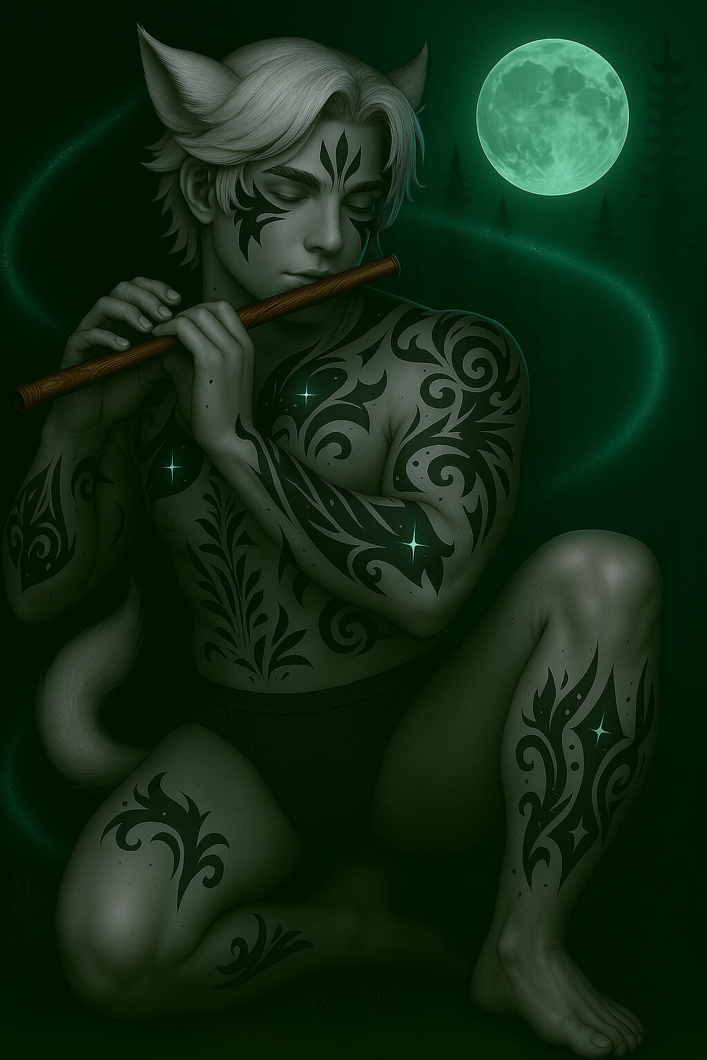 Rendition using Nightcafe AI of Ezra and the 'Moonwake' markings. Dropped one of my screenshots of him into the generation and d