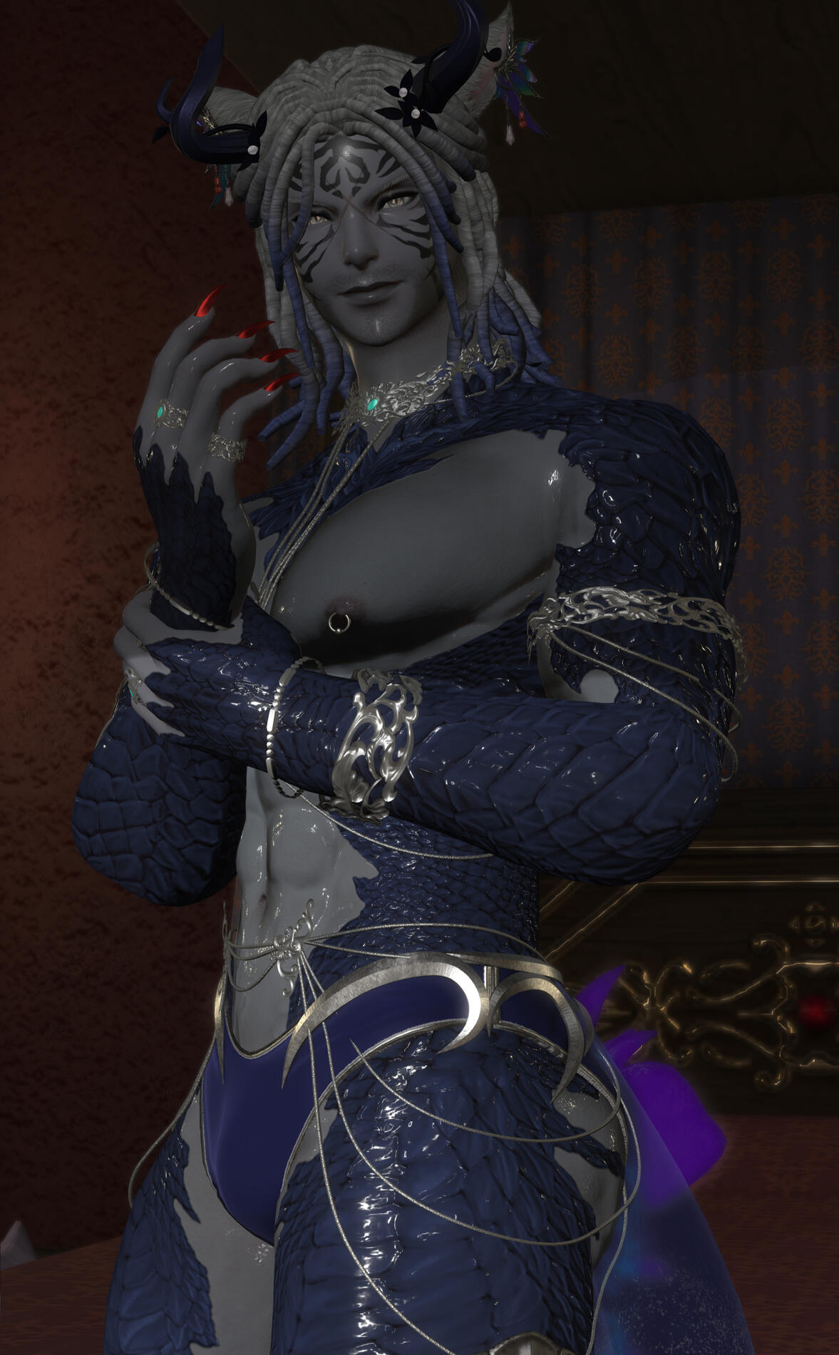 Rendition using Nightcafe AI of Ezra and the 'Moonwake' markings. Dropped one of my screenshots of him into the generation and d
